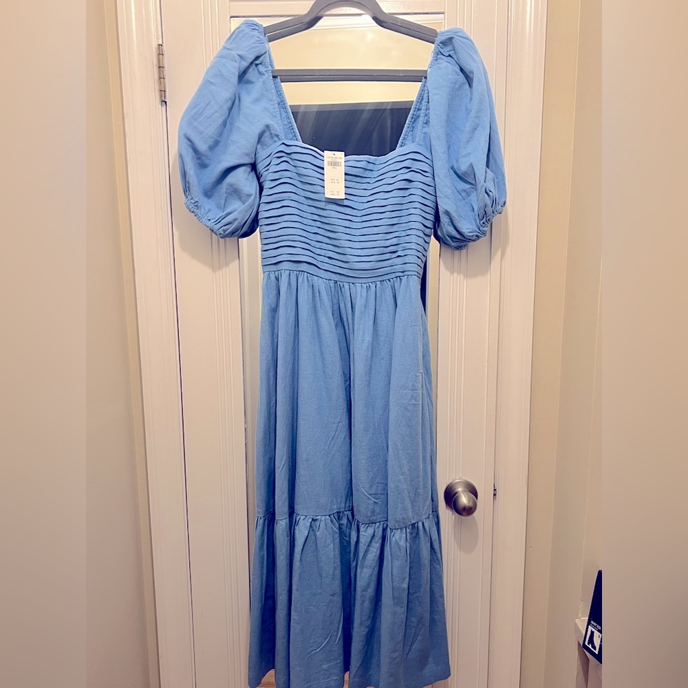 Abercrombie Linen-Blend Puff Sleeve Midi Dress